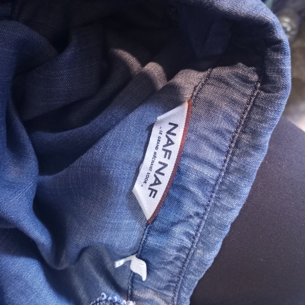 NAF NAF Chambray S/S Dress w/Ruffled Neckline - Picture 4 of 6